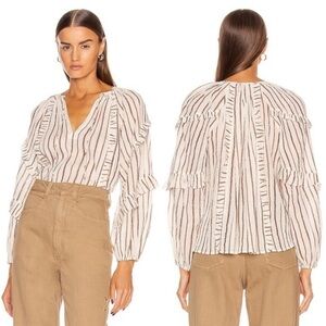 ULLA JOHNSON Liana Metallic Stripe Ruffle Balloon Blouse Sz 6